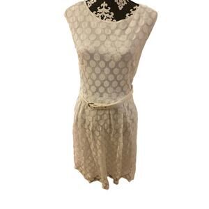 Alfani Retro White Polka Dot Lined Sleeveless Dress w/ Belt Size M